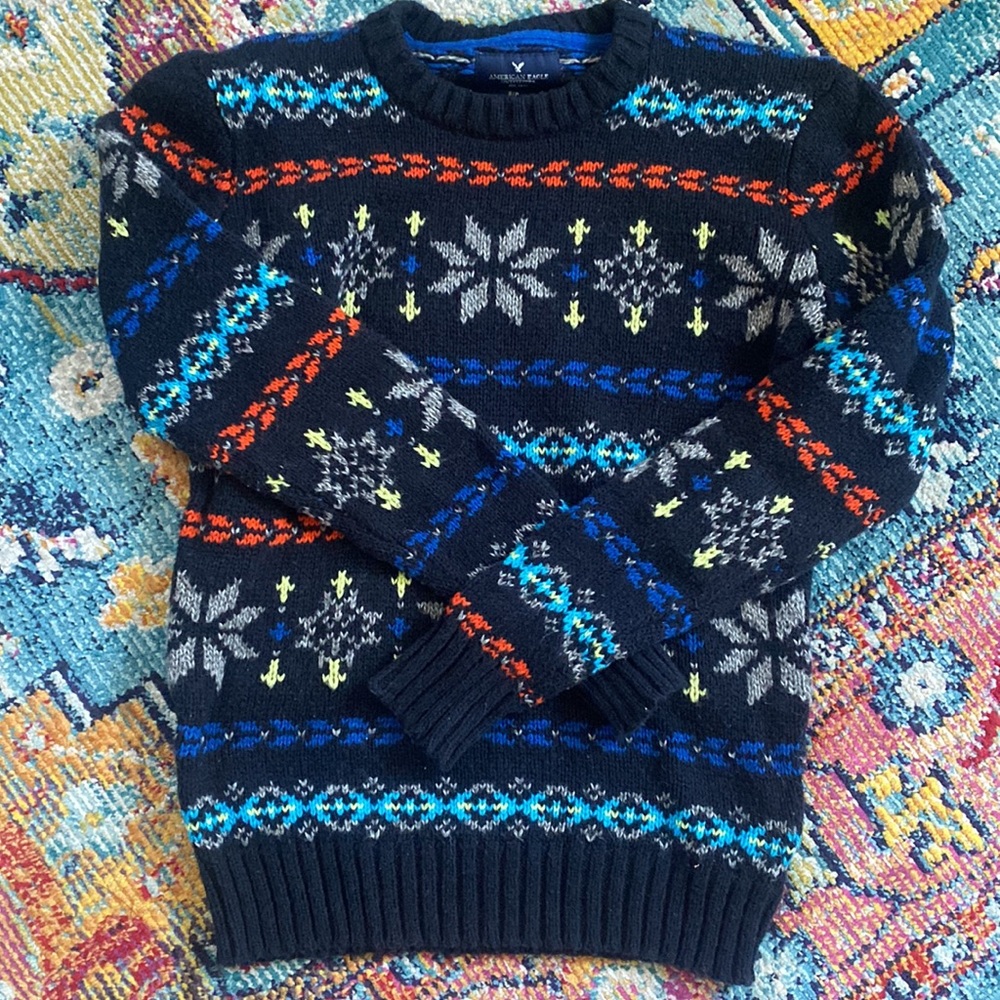 American Eagle Black Pattern Holiday Sweater - image 2